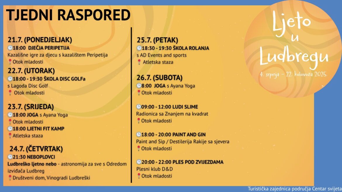 “Ljeto u Ludbregu” – treći tjedan također donosi niz raznovrsnih događanja za sve generacije, spajajući rekreaciju, zabavu, kreativnost i druženje