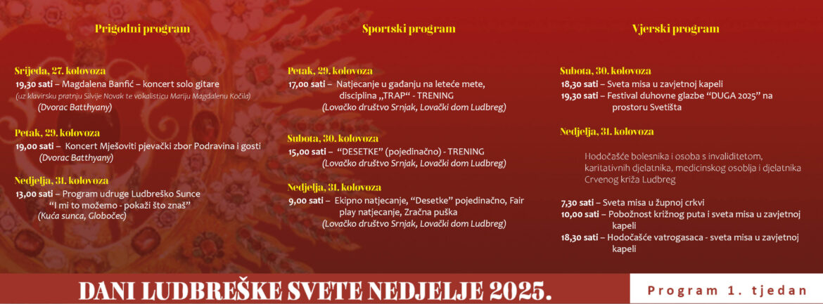 Koncertom u srijedu 27. kolovoza počinje program Dana ludbreške Svete nedjelje